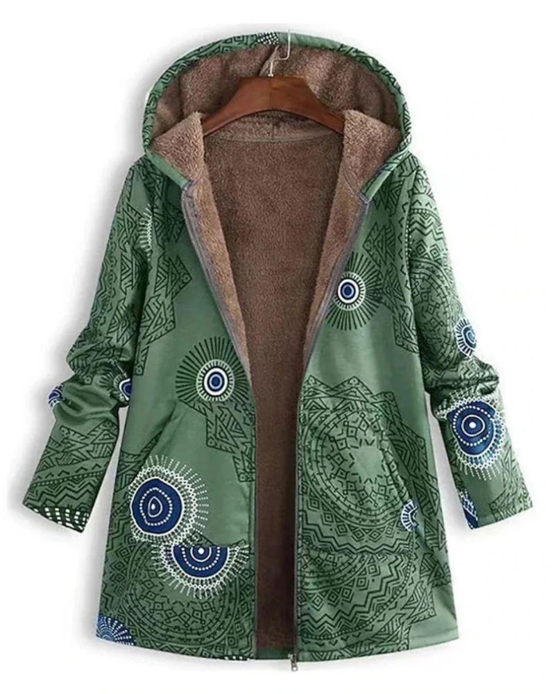 Parka Femenina Estampada con Forro de Piel y Capucha Zoe