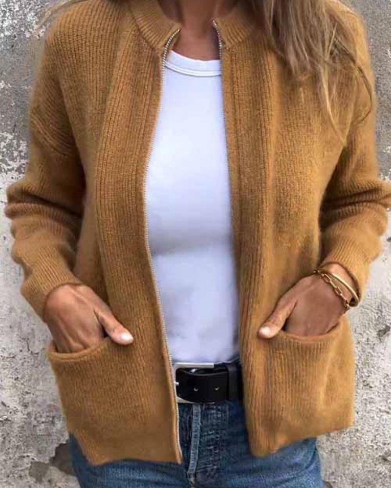 Cardigan Femenino de Tricó con Bolsillos Quélia
