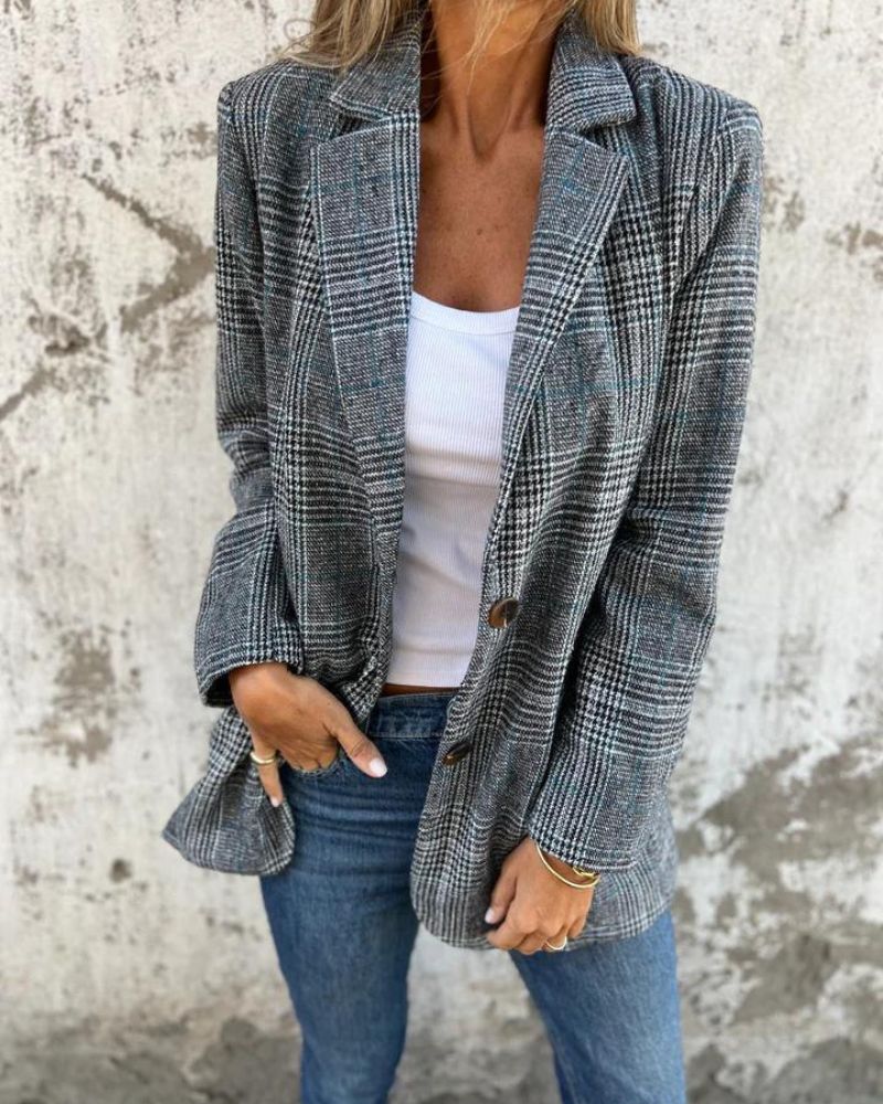 Blazer Femenino de Cuadros Corte Recto Era