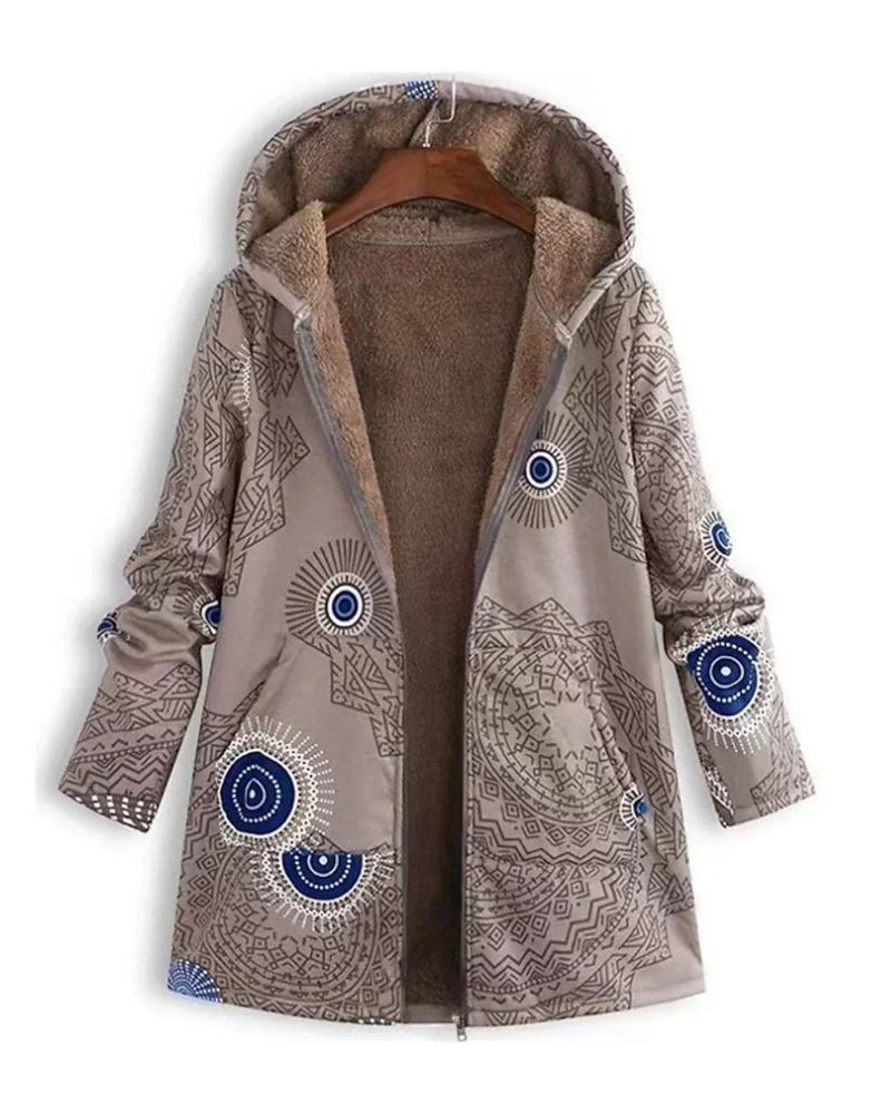 Parka Femenina Estampada con Forro de Piel y Capucha Zoe