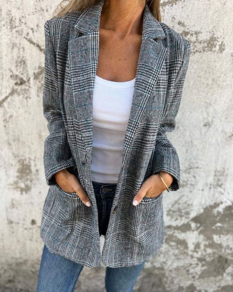 Blazer Femenino de Cuadros Corte Recto Era