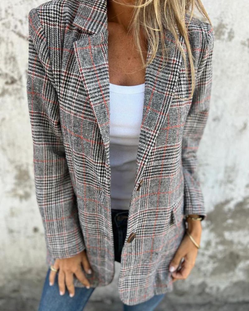Blazer Femenino de Cuadros Corte Recto Era