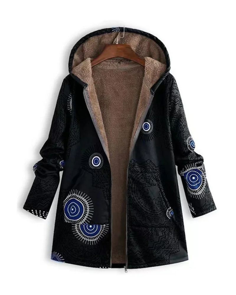 Parka Femenina Estampada con Forro de Piel y Capucha Zoe