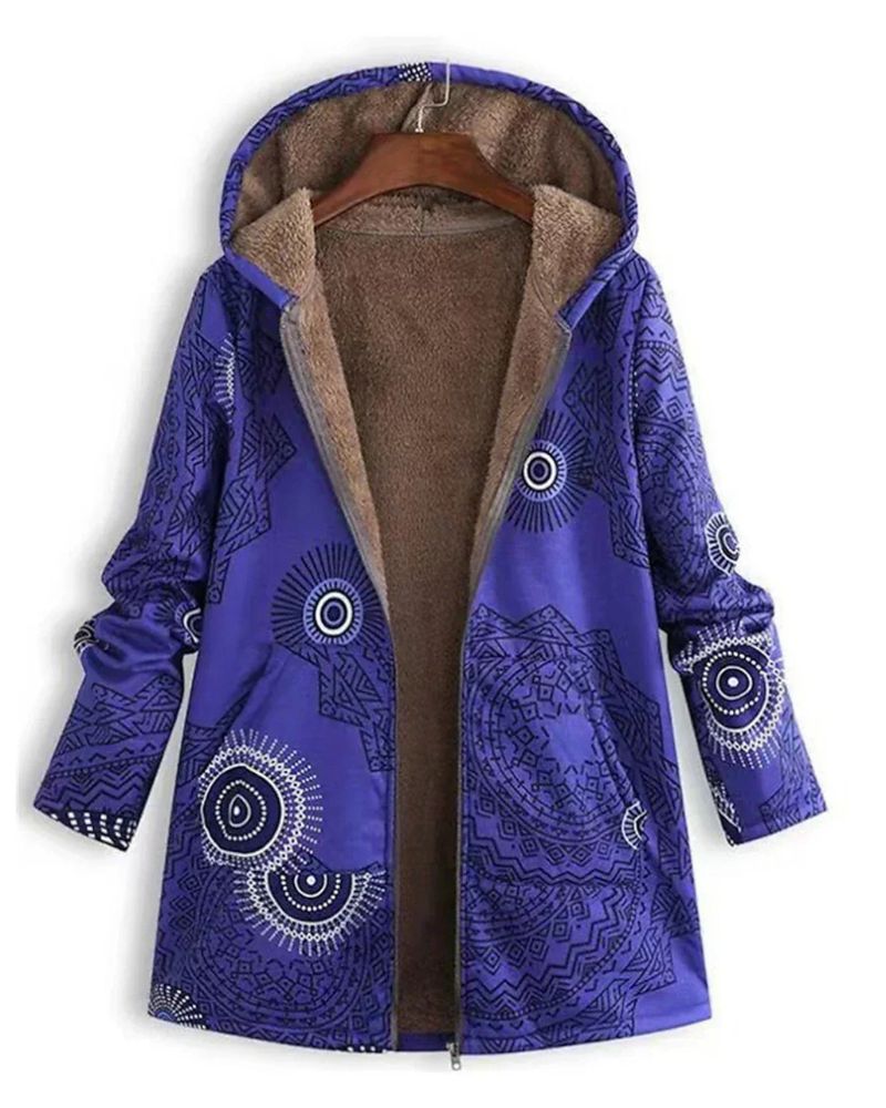 Parka Femenina Estampada con Forro de Piel y Capucha Zoe