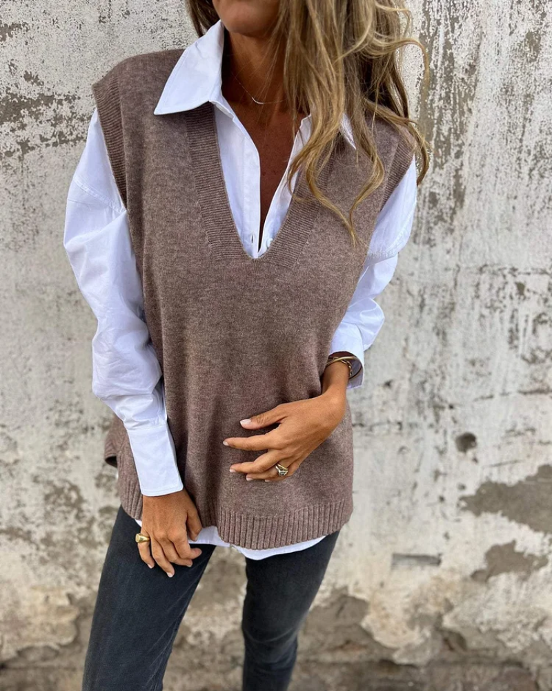 Suéter Femenino de Tricó Cuello V Oversized Cléo