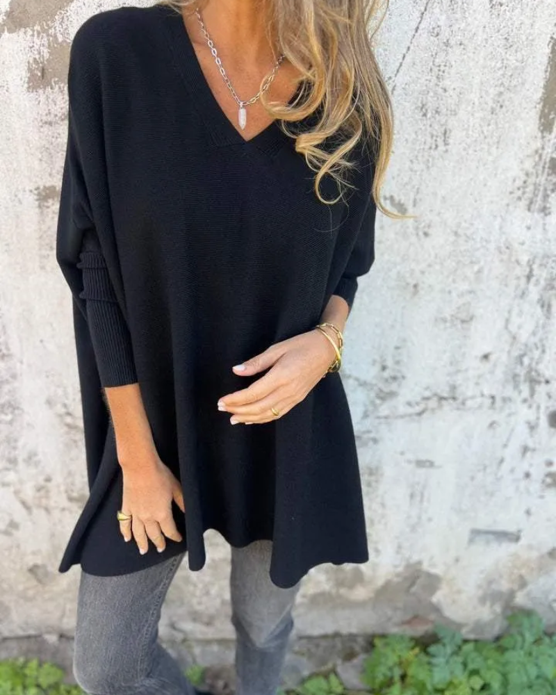 Blusa Femenina Oversized con Escote en V de Tejido Ligero Júlia