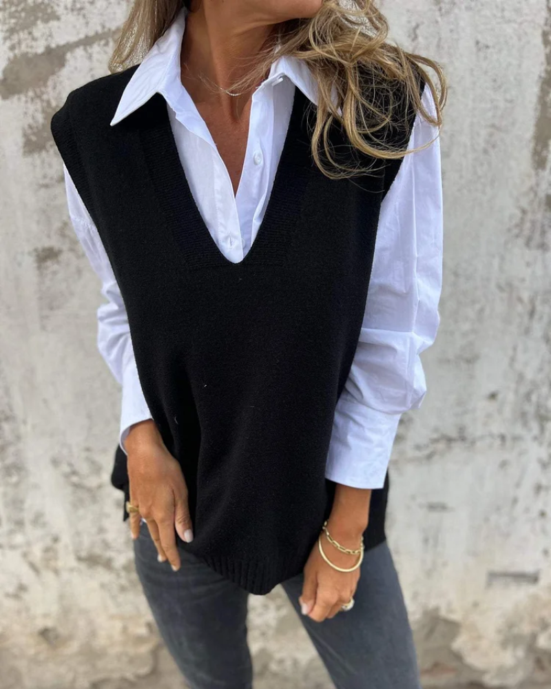 Suéter Femenino de Tricó Cuello V Oversized Cléo
