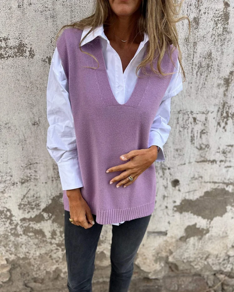 Suéter Femenino de Tricó Cuello V Oversized Cléo