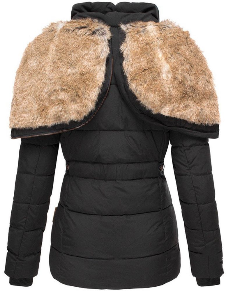 Chaqueta Femenina Puffer con Capucha Forrada en Pelo Liena
