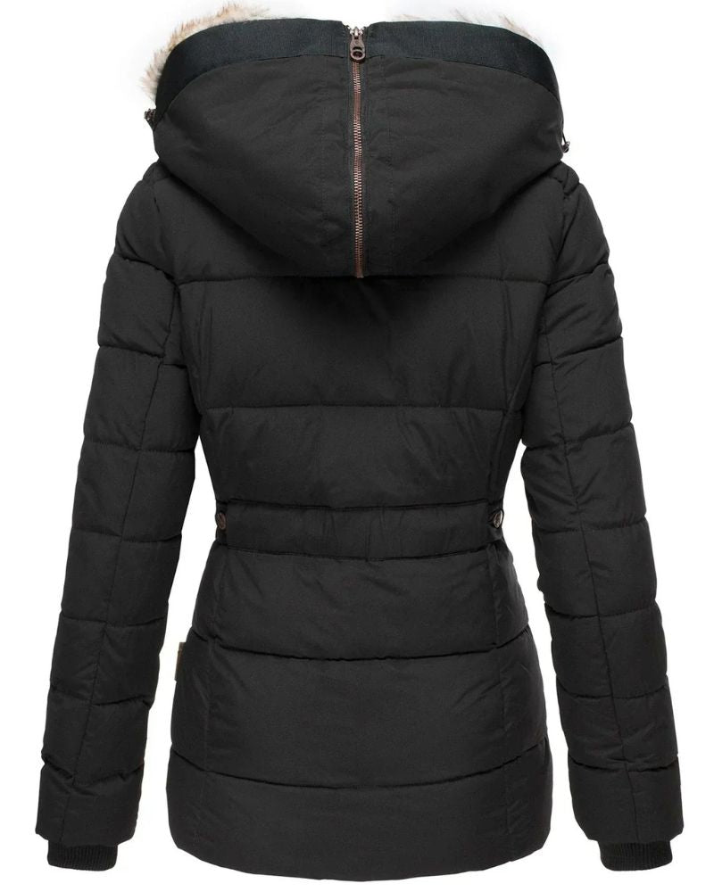 Chaqueta Femenina Puffer con Capucha Forrada en Pelo Liena
