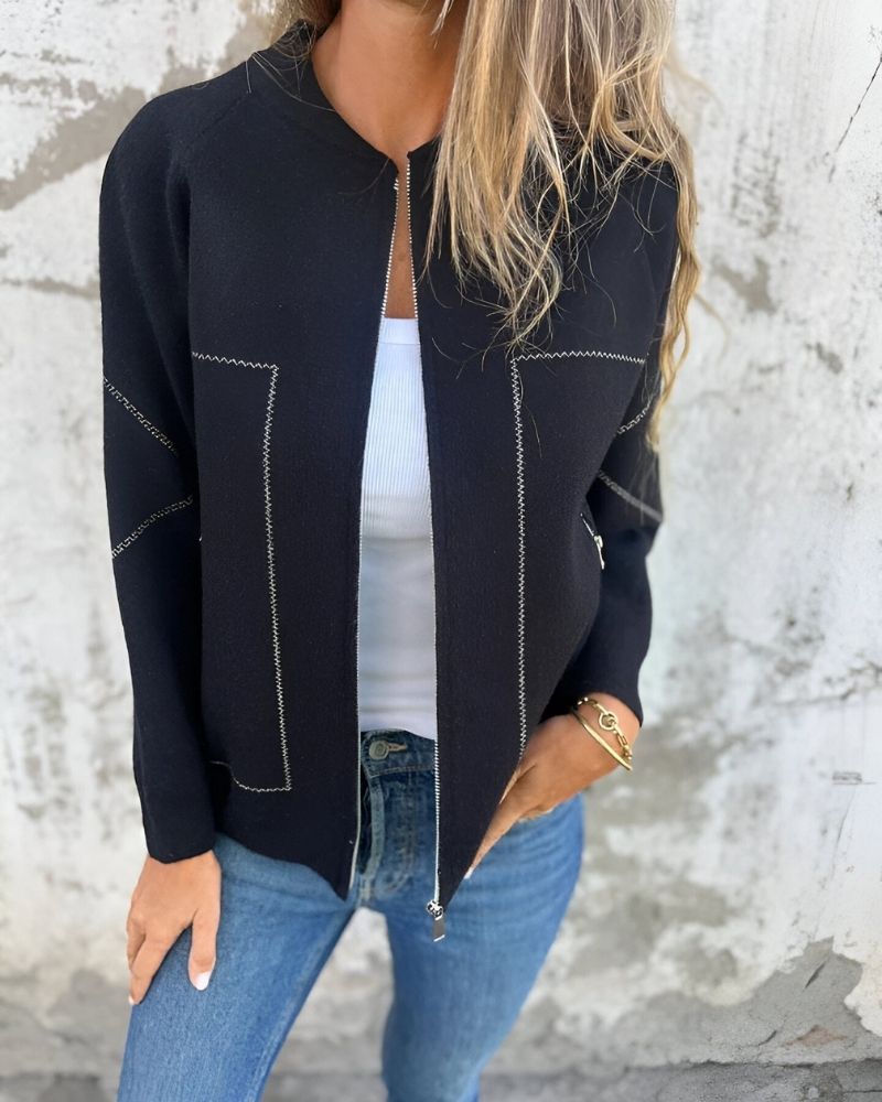 Chaqueta Femenina con Cremallera Frontal y Bolsillos Laterales Sile