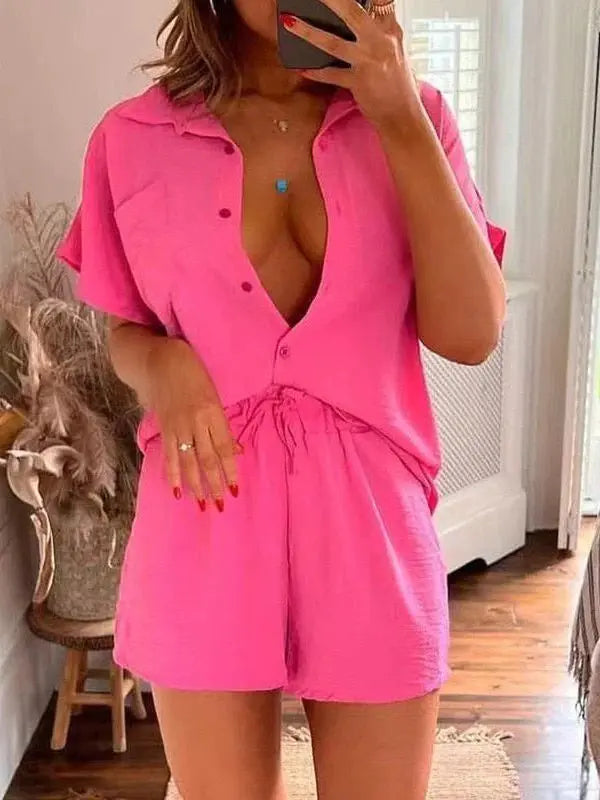 Conjunto Femenino Shorts y Camisa de Manga Corta