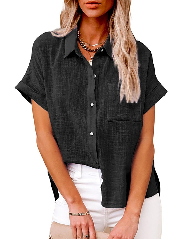 Camisa Femenina de Manga Corta en Lino