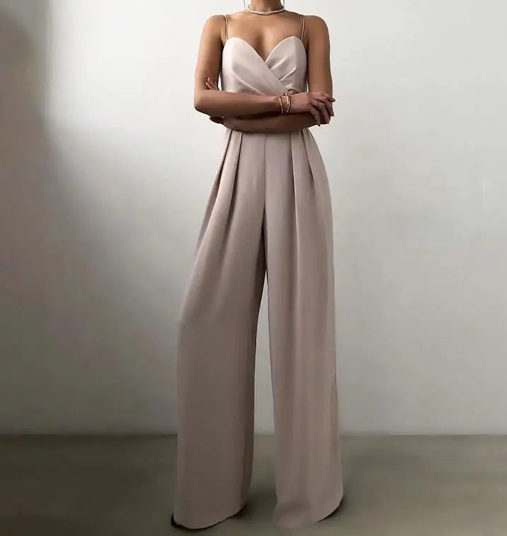 Mono femenino de sastrería en chiffon con tirantes – Elegancia atemporal