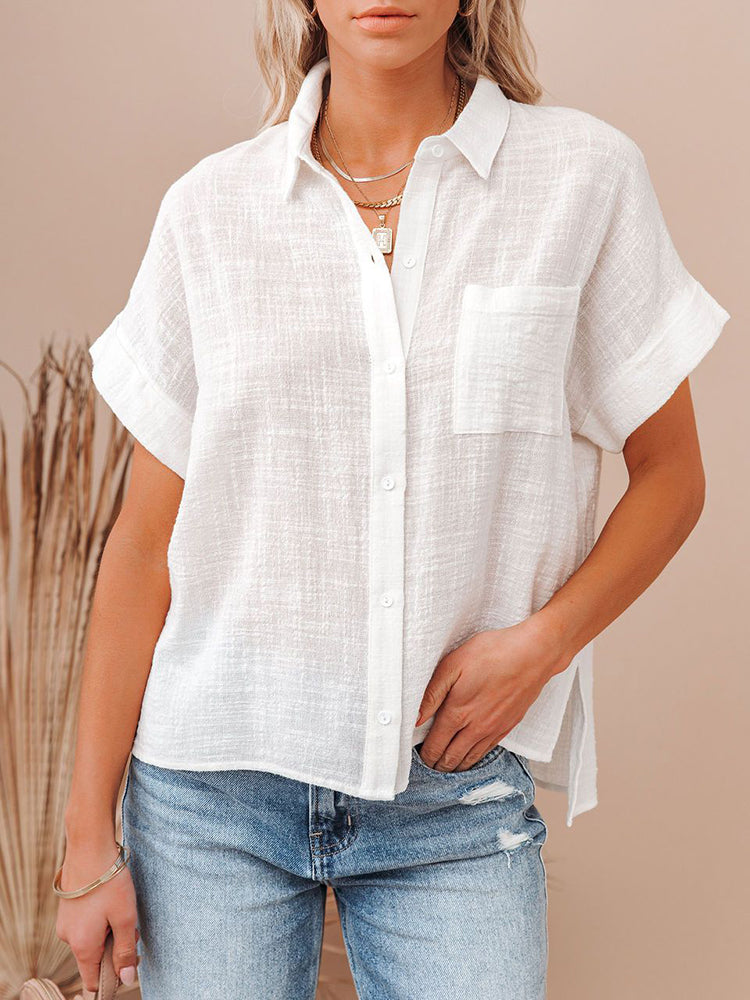 Camisa Femenina de Manga Corta en Lino