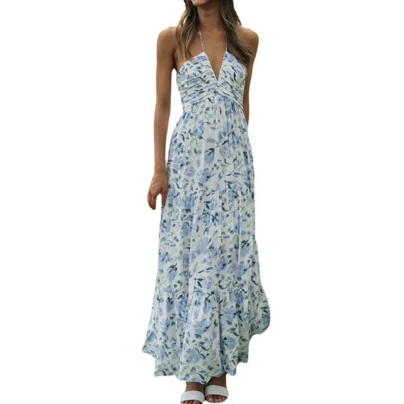 Vestido Femenino Largo Frente Única Floral Chiffon