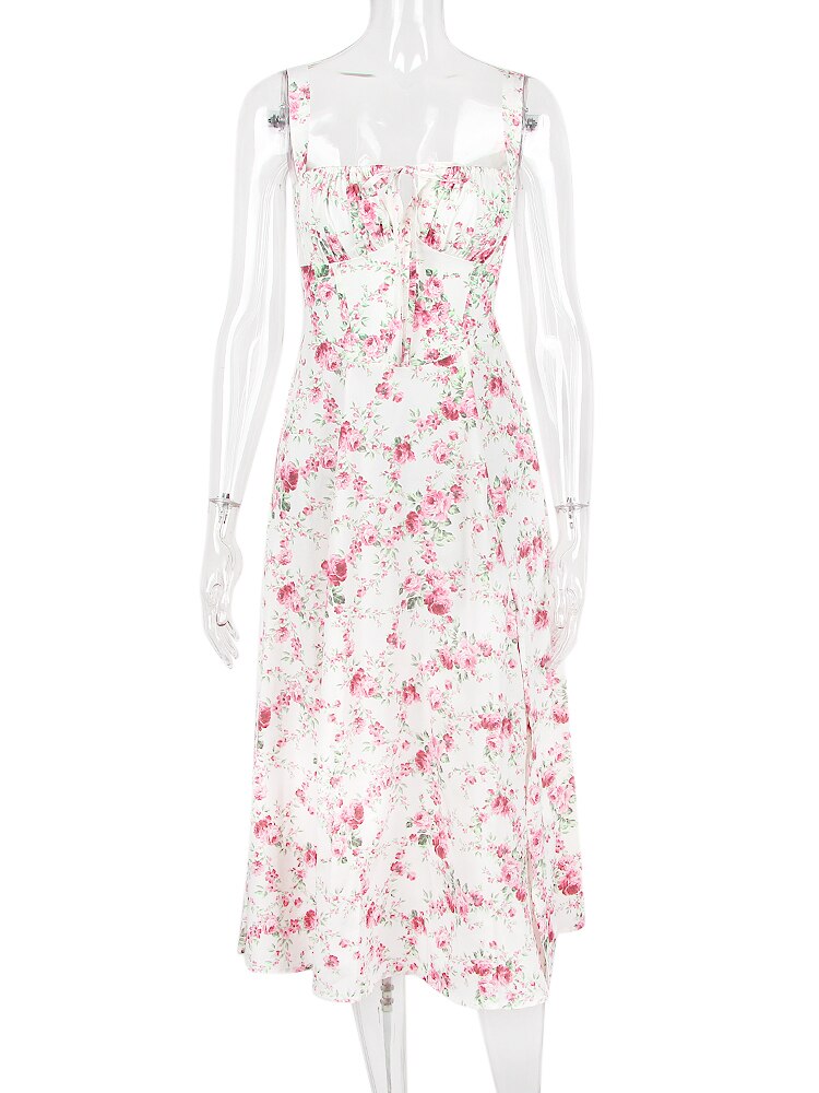 Vestido Femenino Midi Floral Tirantes Largos
