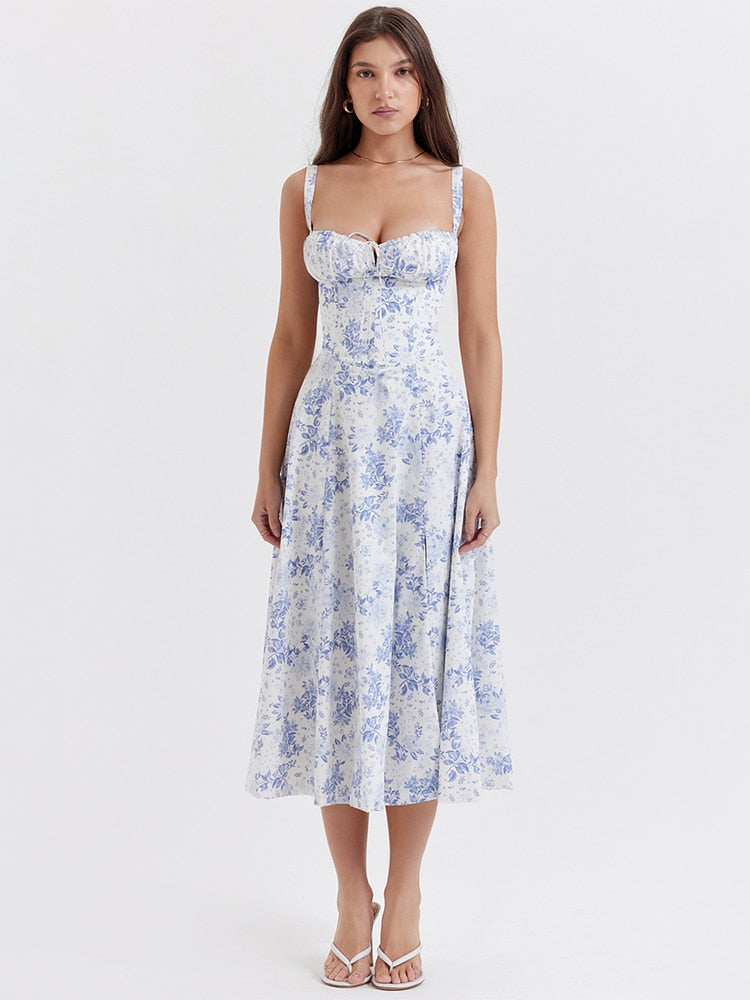 Vestido Femenino Midi Floral Tirantes Largos