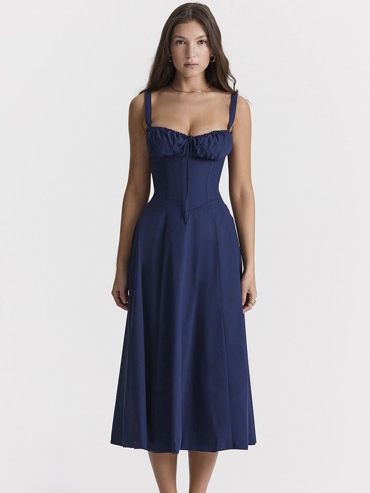 Vestido Femenino Midi Floral Tirantes Largos