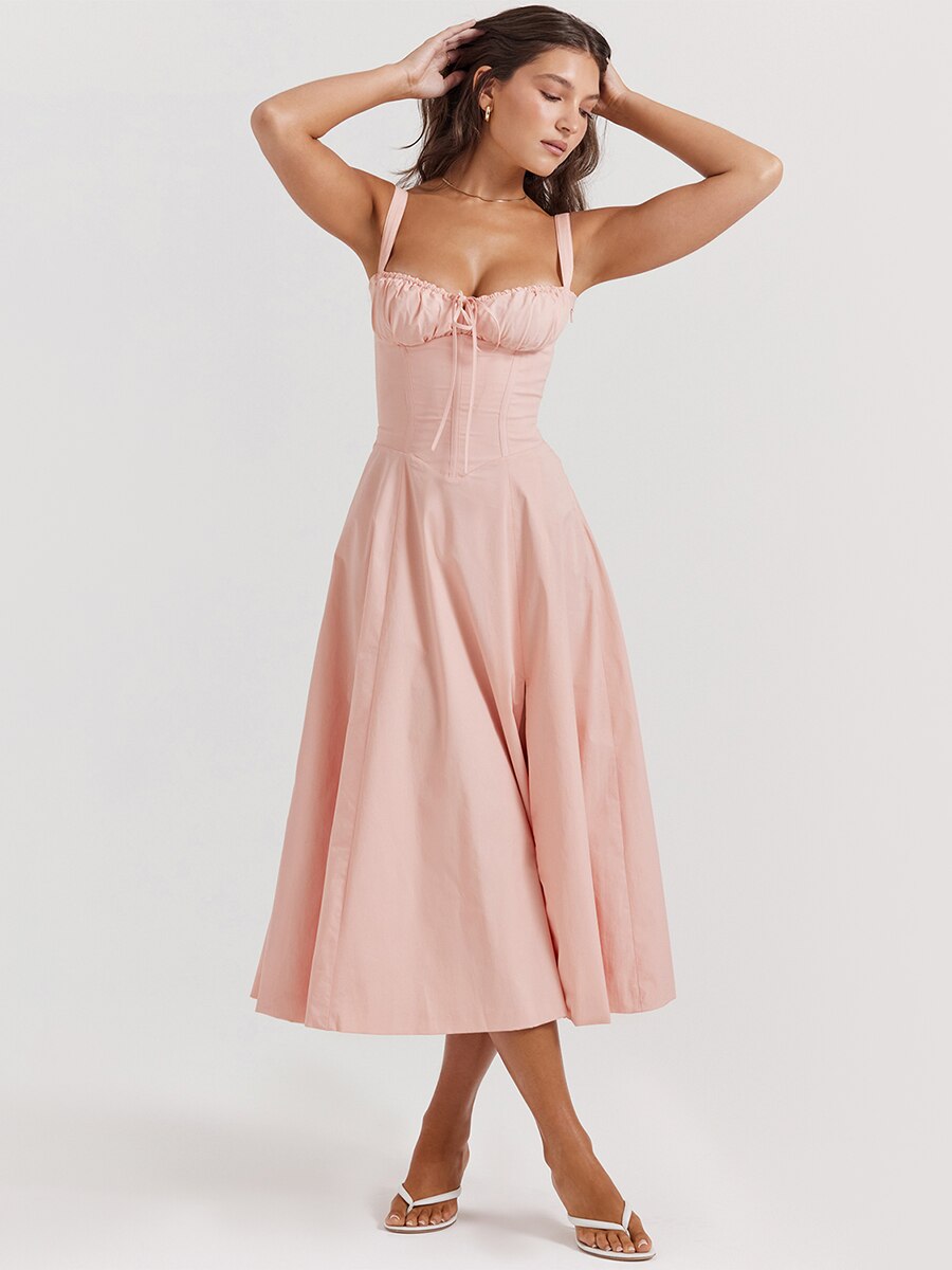 Vestido Femenino Midi Floral Tirantes Largos