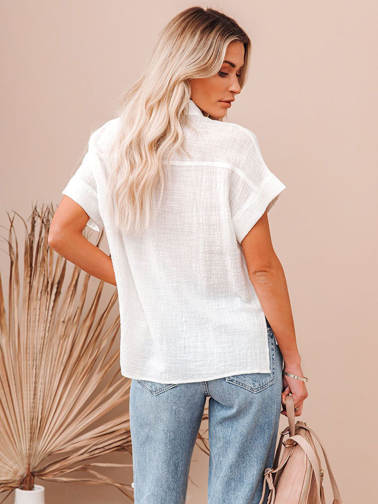 Camisa Femenina de Manga Corta en Lino