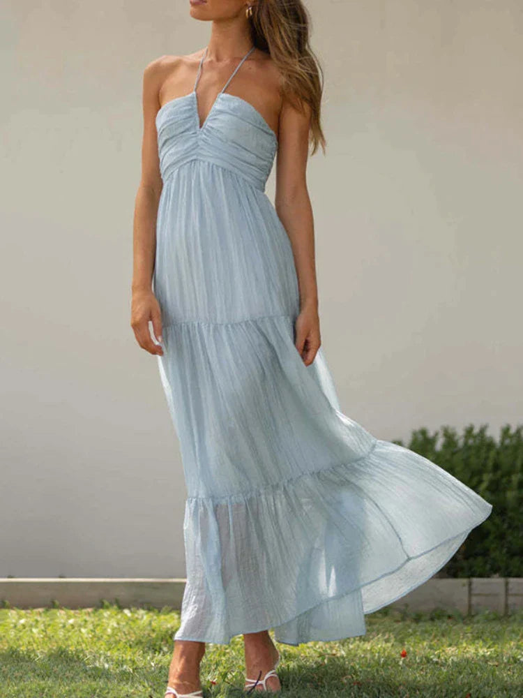 Vestido Femenino Largo Frente Única Floral Chiffon