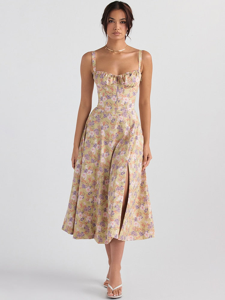 Vestido Femenino Midi Floral Tirantes Largos