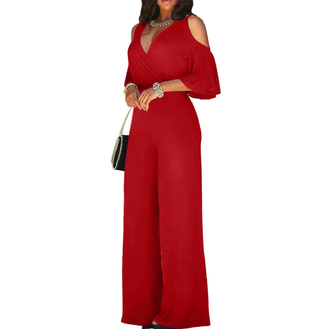 Mono de Mujer Pantalón de Pierna Ancha Escote en V Cruzado
