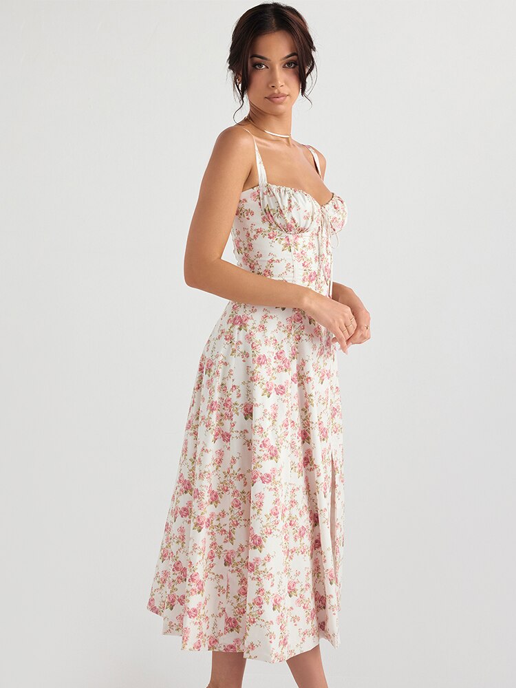 Vestido Femenino Midi Floral Tirantes Largos