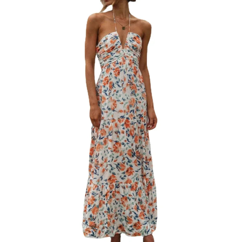 Vestido Femenino Largo Frente Única Floral Chiffon