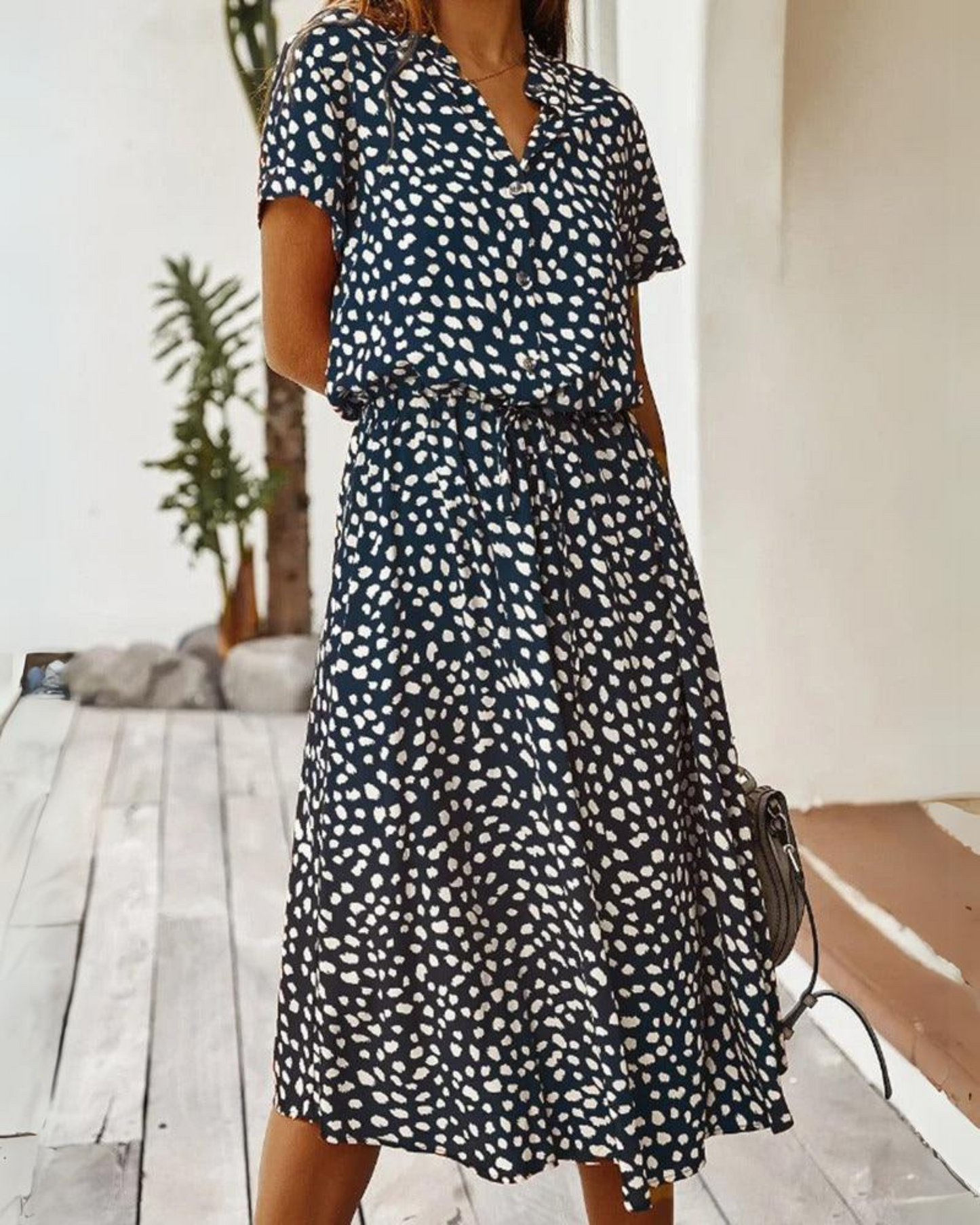 Maya - Bata Midi Vintage À Manches Courtes