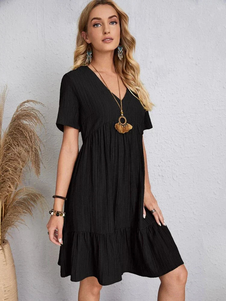 Vestido Femenino Midi Manga Volante