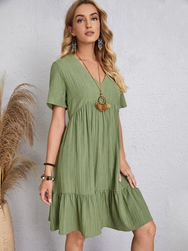 Vestido Femenino Midi Manga Volante