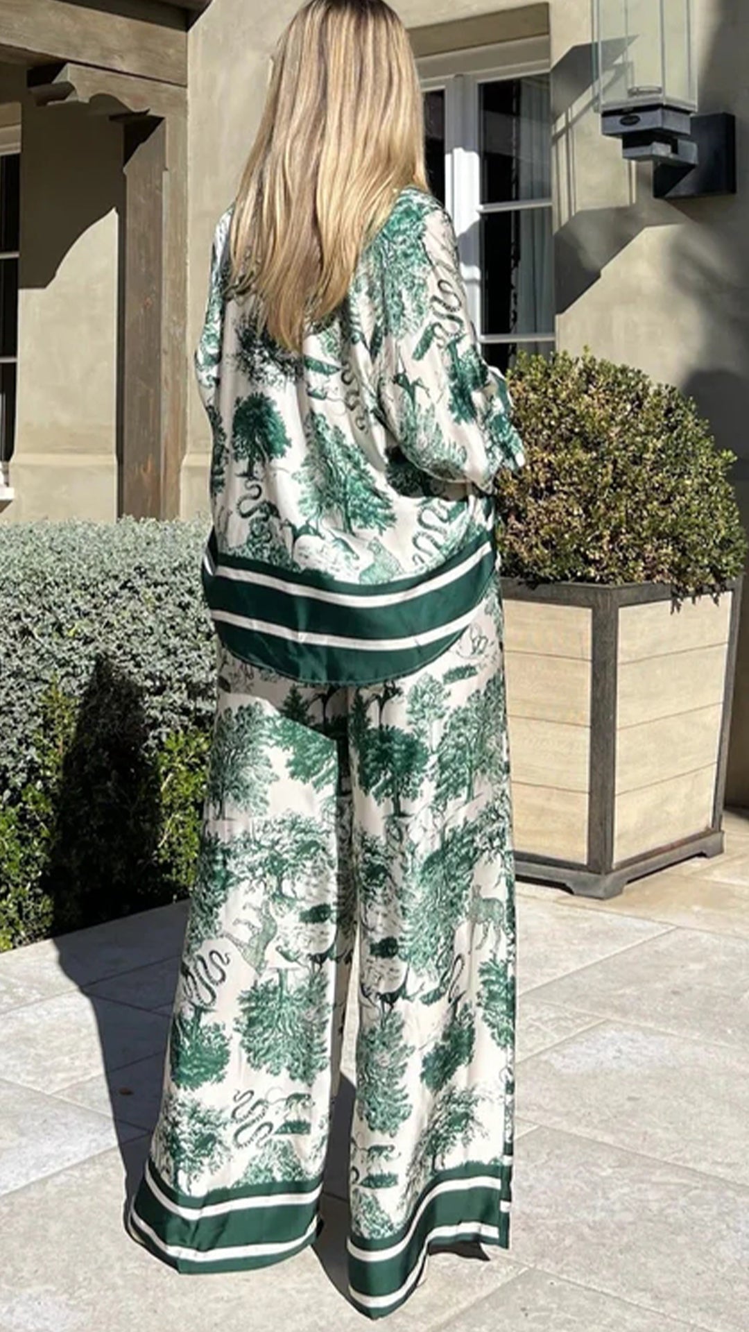 Conjunto Casual de Manga Larga Estampado con Escote en V
