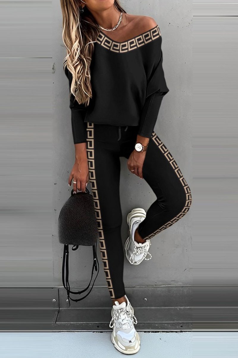 Conjunto de Blusa de Manga Larga y Pantalones con Bloques de Color