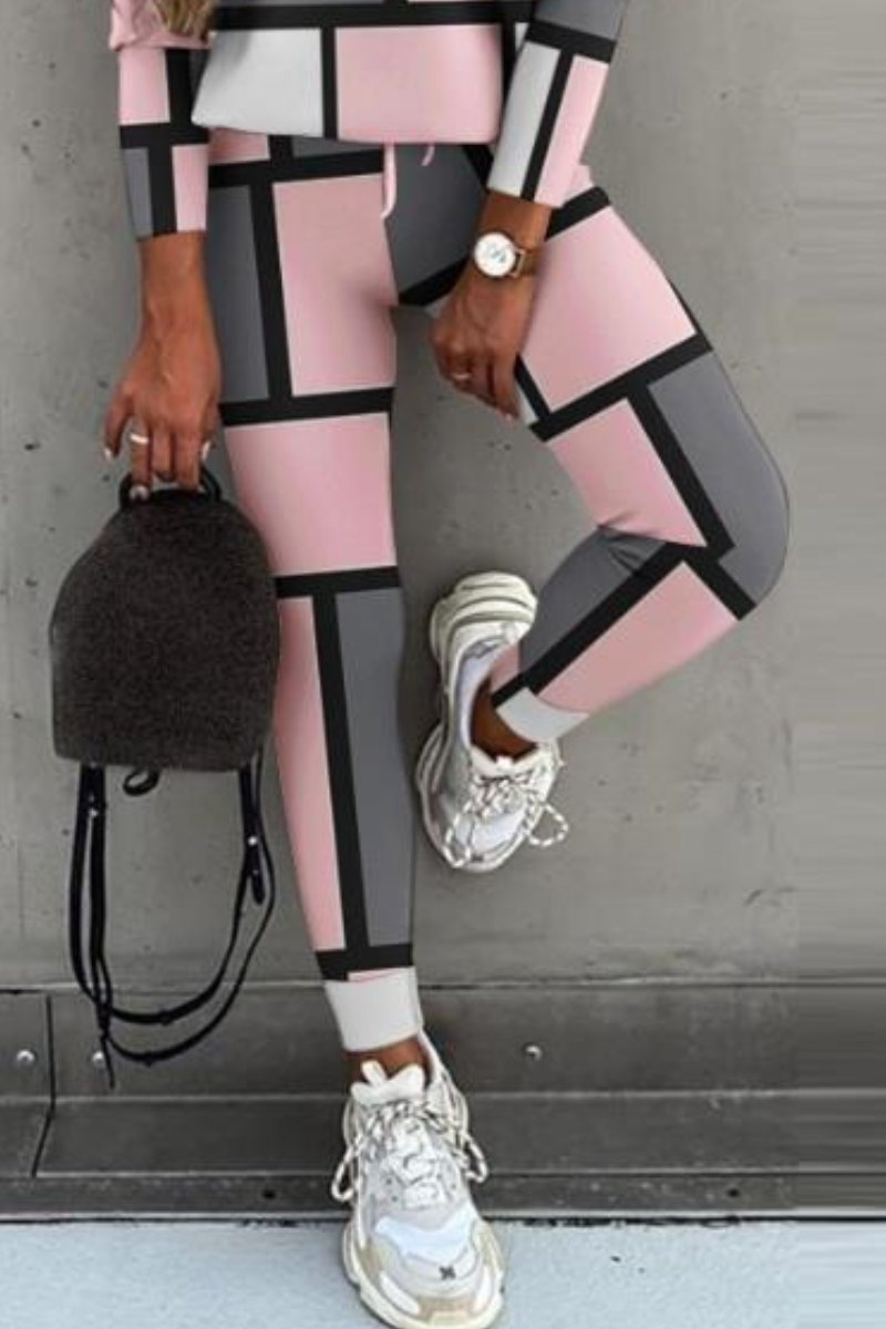 Conjunto de Blusa de Manga Larga y Pantalones con Bloques de Color Casual