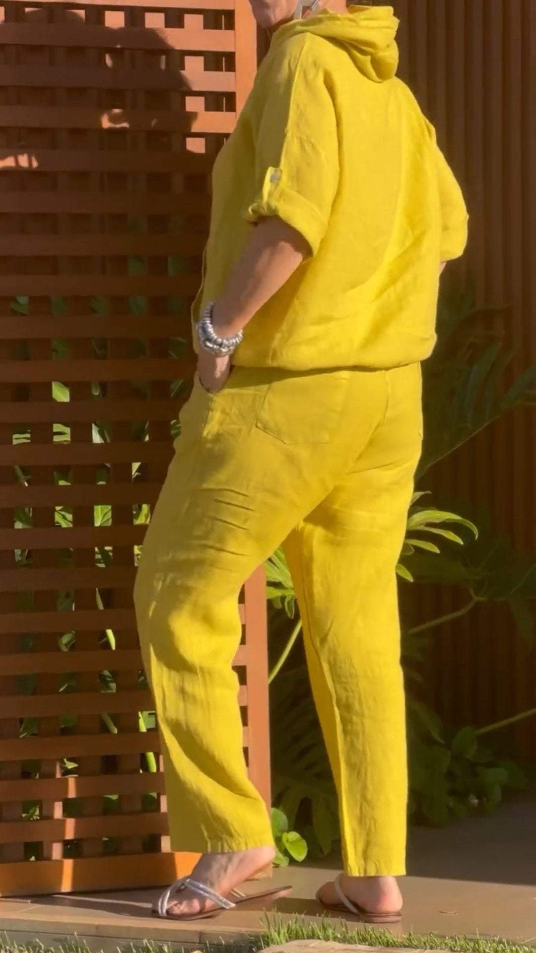 Conjunto de Dos Piezas de Algodón y Lino con Cremallera y Capucha Casual