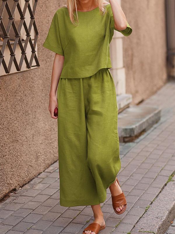 Conjunto de Dos Piezas con Camisa Suelta de Color Sólido y Pantalones
