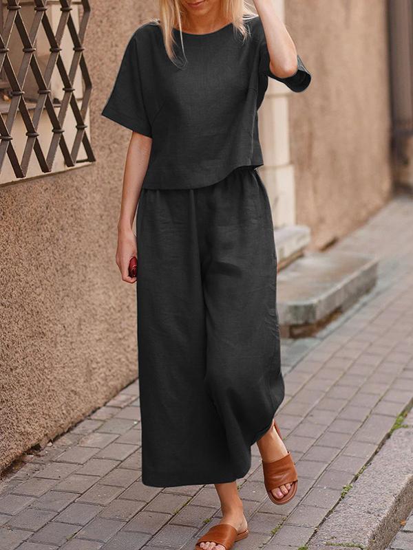 Conjunto de Dos Piezas con Camisa Suelta de Color Sólido y Pantalones
