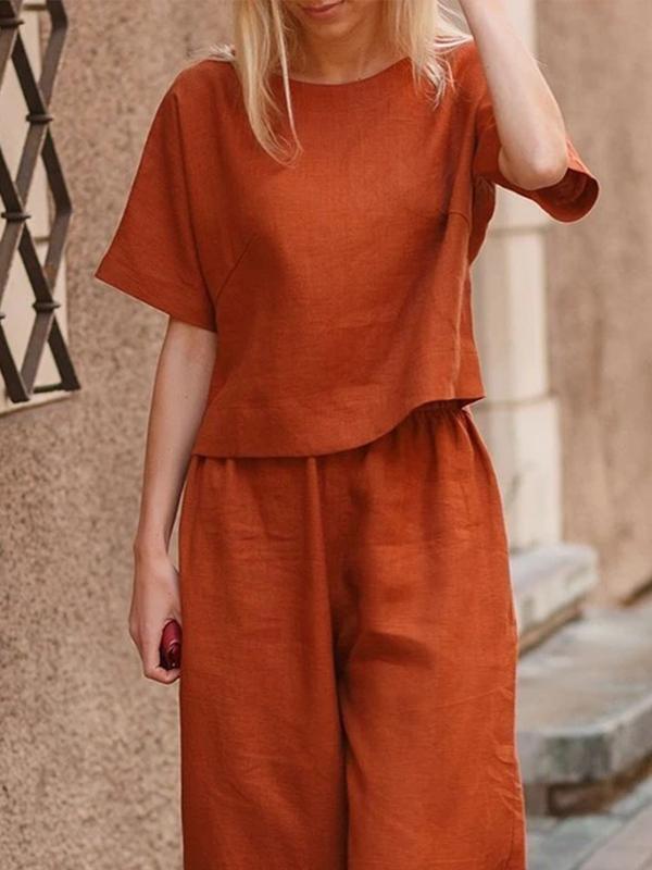 Conjunto de Dos Piezas con Camisa Suelta de Color Sólido y Pantalones