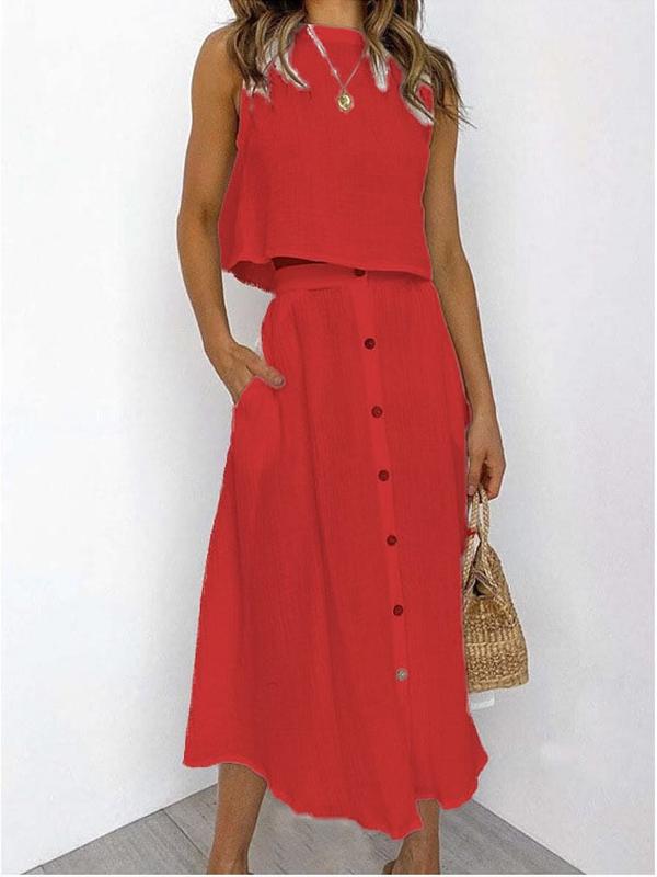 Conjunto con Camiseta sin Mangas y Vestido con Botones