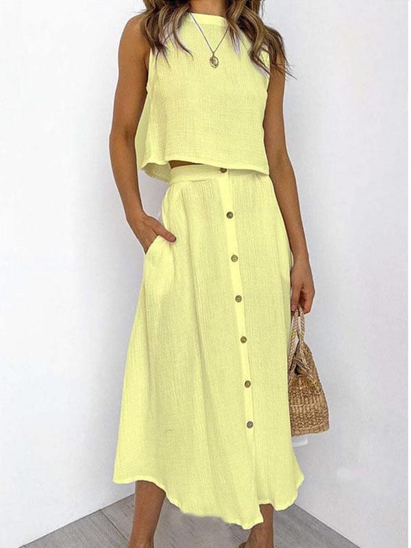 Conjunto con Camiseta sin Mangas y Vestido con Botones