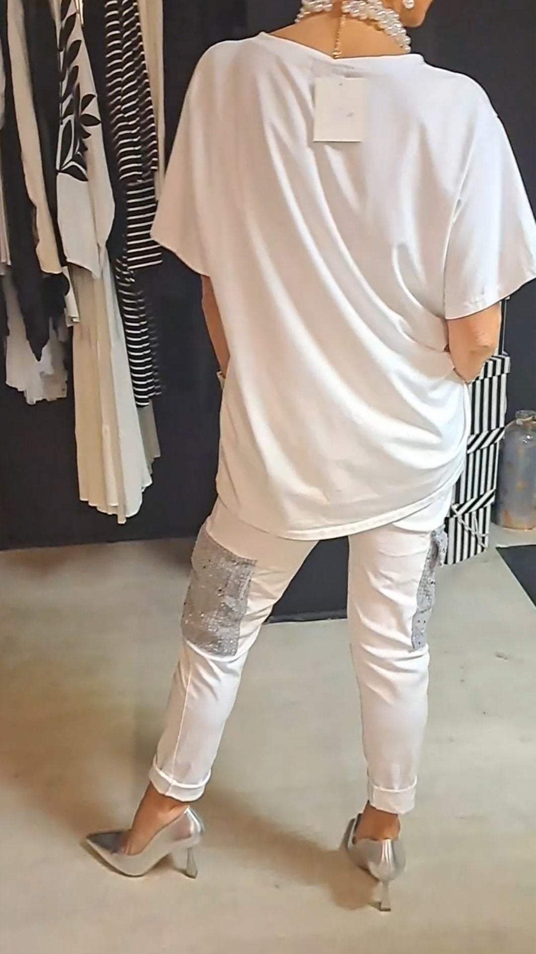 Conjunto de Dos Piezas con Lentejuelas y Cuello Redondo Casual