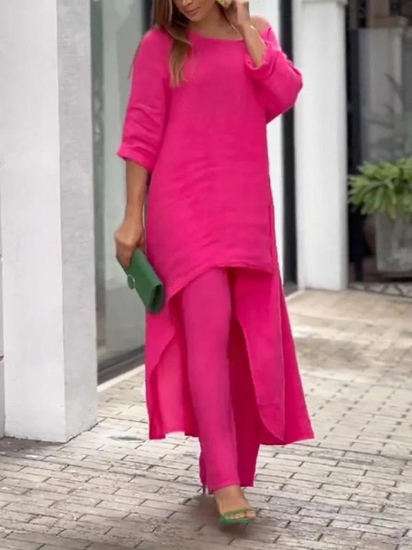 Conjunto de Dos Piezas Femenino de Color Sólido