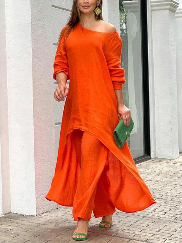Conjunto de Dos Piezas Femenino de Color Sólido