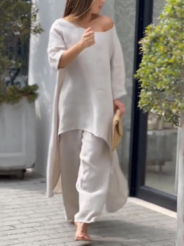 Conjunto de Dos Piezas Femenino de Color Sólido