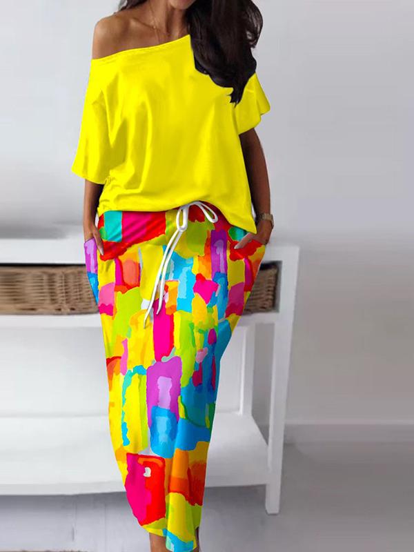 Conjunto de Falda Casual y Estampada con Escote de Hombro a Hombro
