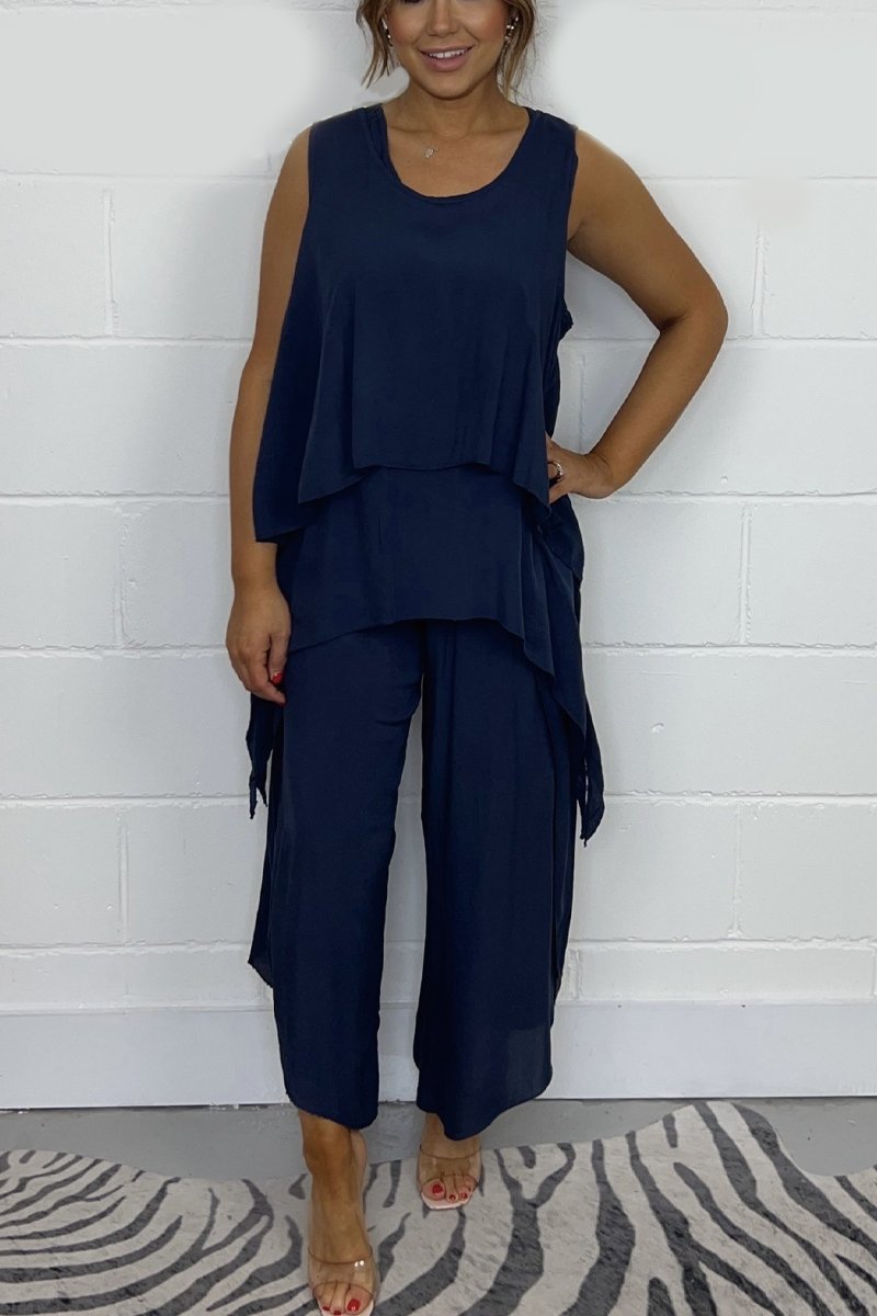 Conjunto de Top Suelto sin Mangas y Pantalones Casuales