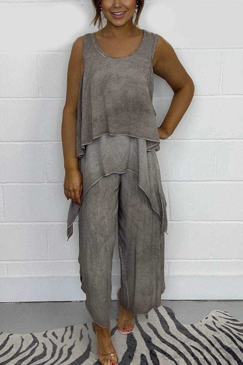 Conjunto de Top Suelto sin Mangas y Pantalones Casuales