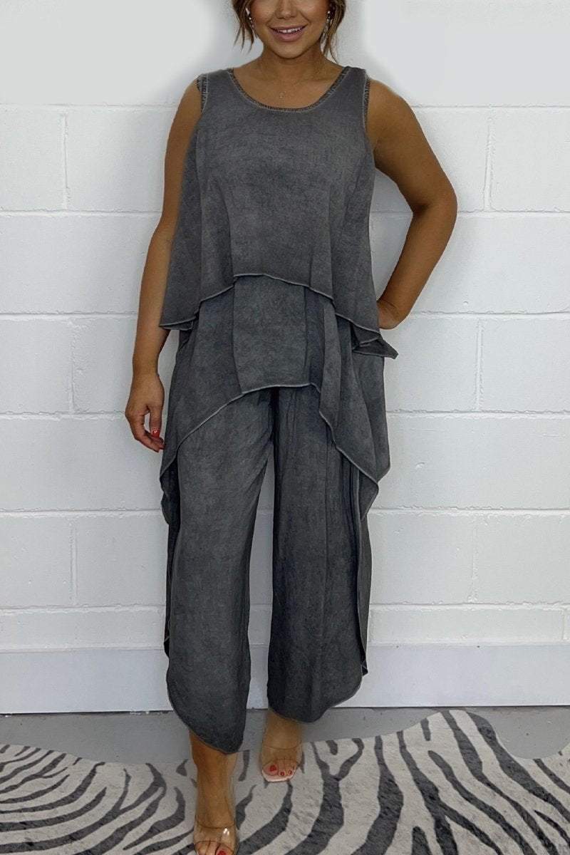 Conjunto de Top Suelto sin Mangas y Pantalones Casuales